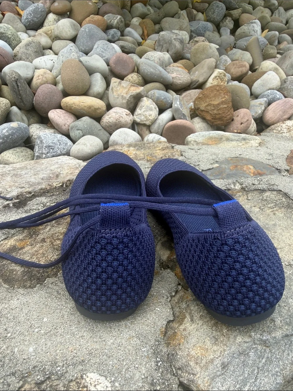 ROTHYS Navy Knit Lace-Up Ballet Flats
